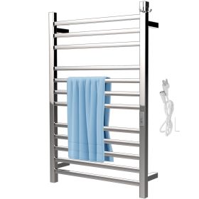 VEVOR Heated Towel Rack, 12 Bars Design, Mirror Polished Stainless Steel Electric Towel Warmer with Built-in Timer, Wall-Mounted for Bathroom, Plug-in