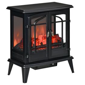 29" Electric Fireplace Heater, Freestanding Fire Place Stove with Realistic LED Log Flames and Overheating Safety Protection, 1400W, Black