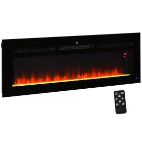 50" 1500W Recessed and Wall Mounted Electric Fireplace Inserts with Remote, Adjustable Flame Color and Brightness, Cryolite-Effect Rocks, Black