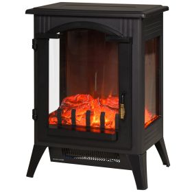 23" Electric Fireplace Heater, Fire Place Stove with Realistic LED Flames and Logs and Overheating Protection, 750W/1500W, Black