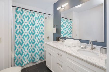 Fabric Shower Curtain, Aqua Blue And White Geometric Print - Sc69971