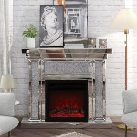 W 47 inch X D 12.6 inch X H 41.7 inch Acrylic diamond mirror mantelpiece, separate mantelpiece Built-in filling: acrylic high imitation drill, 1500 W