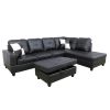 Black Faux Leather 3-Piece Couch Living Room Sofa Set B