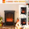 23" Electric Fireplace Heater, Fire Place Stove with Realistic LED Flames and Logs and Overheating Protection, 750W/1500W, Black