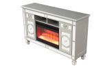 Symphony TV Stand With Electric Fireplace in Silver