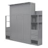 Queen Size Murphy Bed Wall Bed with Shelves, Drawers and LED Lights,Gray