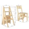 Solid Wood Step Folding Ladder Chair,Multifunction Wood Folding Stool for Home Kitchen Library Ladder Chair,Wood Finish