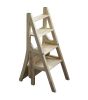 Solid Wood Step Folding Ladder Chair,Multifunction Wood Folding Stool for Home Kitchen Library Ladder Chair,Wood Finish