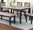 Contemporary Dining 6pc Set Table w 4x Side Chairs And Bench Padded Upholstered Cushion Seats Chairs Solid wood And Veneers Dining Room Furniture