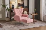 Modern Accent Chair with Ottoman, Comfy Armchair for Living Room, Bedroom, Apartment, Office (Pink)