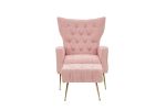 Modern Accent Chair with Ottoman, Comfy Armchair for Living Room, Bedroom, Apartment, Office (Pink)