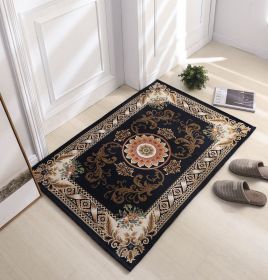 Thickened Absorbent Jacquard Carpet Dornier Woven Living Room Bathroom Rug Kitchen Non-slip Home Entry Floor Door Mat Red Brown (Color: Navy Blue, size: 50CMx80CM)