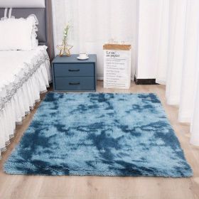 1pc, Plush Silk Fur Rug for Indoor Bedroom and Living Room - Soft and Luxurious Floor Mat (Color: Tie-dye Sapphire Blue, size: 47.24*62.99inch)