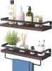 Floating bathroom shelf with towel rail; bathroom/living/kitchen/bedroom wall shelf set of 2; light brown; dark brown; black.