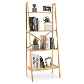 Living Room 4-Tier Bamboo Ladder Display Shelf Storage Rack Plant Flower Stand (Color: As pic show, Type: Display Shelf)