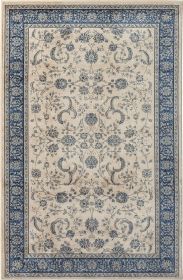 Stylish Classic Pattern Design Traditional Floral Filigree Bordered Area Rug (Color: Beige|Ivory|Blue, size: 3' X 5')