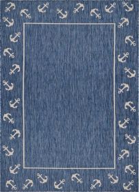 Home Decor Coastal Bordered Coral Reef Indoor/Outdoor Accent Rug (Color: Navy|White, size: 1'10" X 3'0")