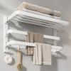 Towel Racks for Bathroom, 24-Inch Towel Shelf with Towel Bar Foldable Towel Holder with 7 Hooks Towel Storage Organizer for Bathroom & Lavatory Wall M