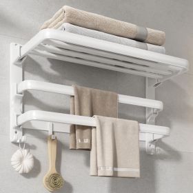 Towel Racks for Bathroom, 24-Inch Towel Shelf with Towel Bar Foldable Towel Holder with 7 Hooks Towel Storage Organizer for Bathroom & Lavatory Wall M (Color: White)